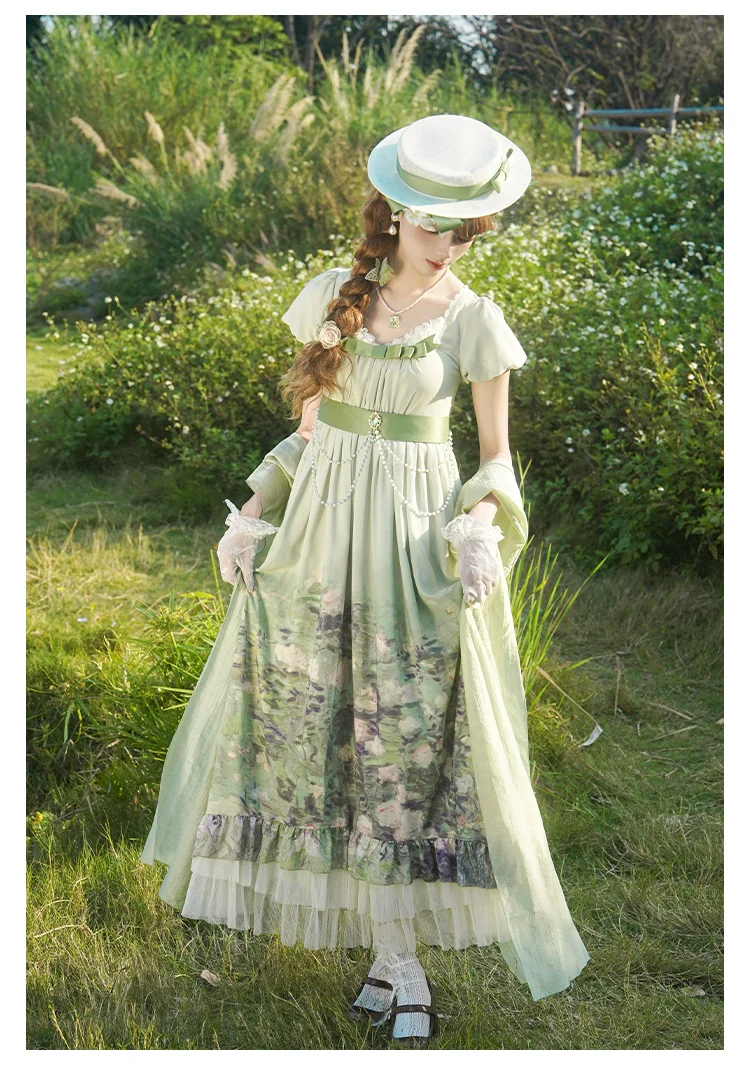 With PUJI - Blooming Rose - Chiffon Classic Lolita Dress Set Painting Styled OP & JSK - Image 15