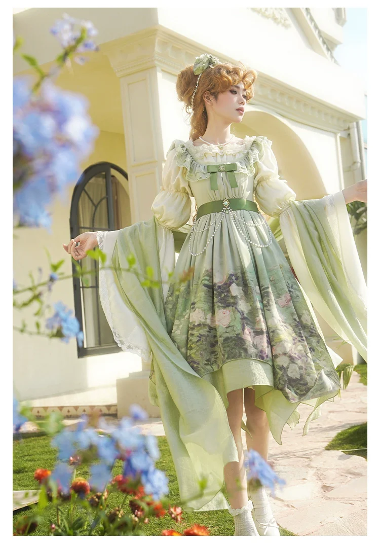 With PUJI - Blooming Rose - Chiffon Classic Lolita Dress Set Painting Styled OP & JSK - Image 17