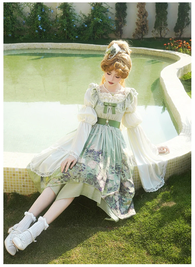 With PUJI - Blooming Rose - Chiffon Classic Lolita Dress Set Painting Styled OP & JSK - Image 20