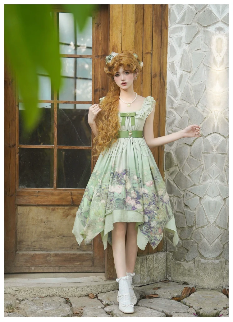 With PUJI - Blooming Rose - Chiffon Classic Lolita Dress Set Painting Styled OP & JSK - Image 21