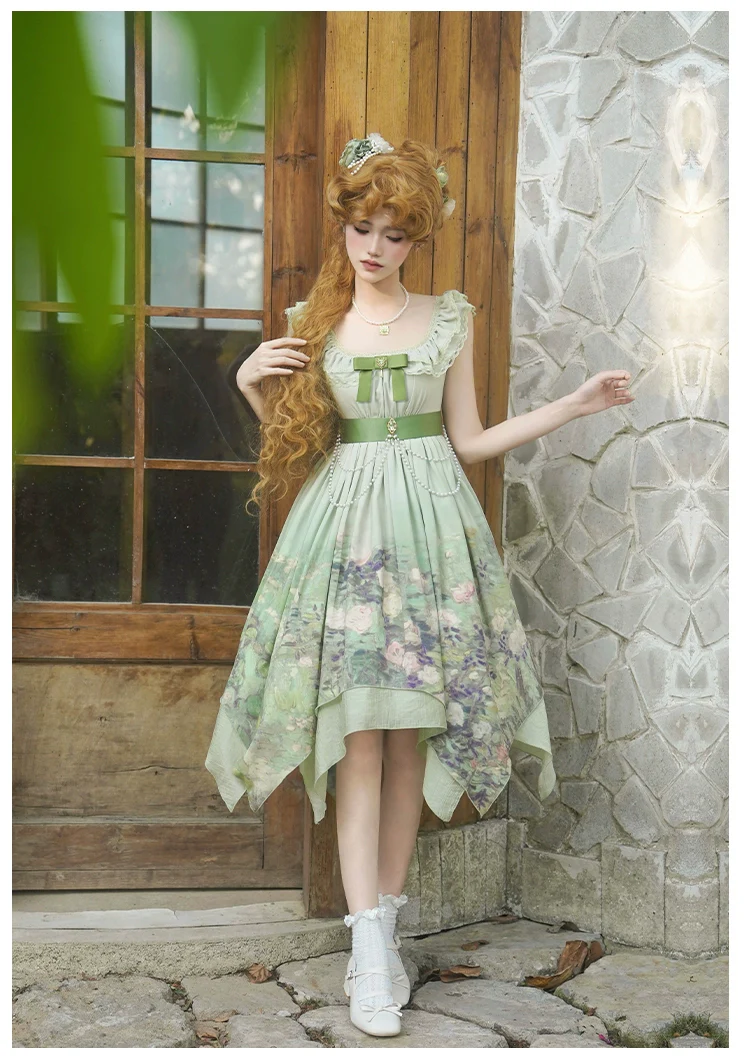 With PUJI - Blooming Rose - Chiffon Classic Lolita Dress Set Painting Styled OP & JSK - Image 22