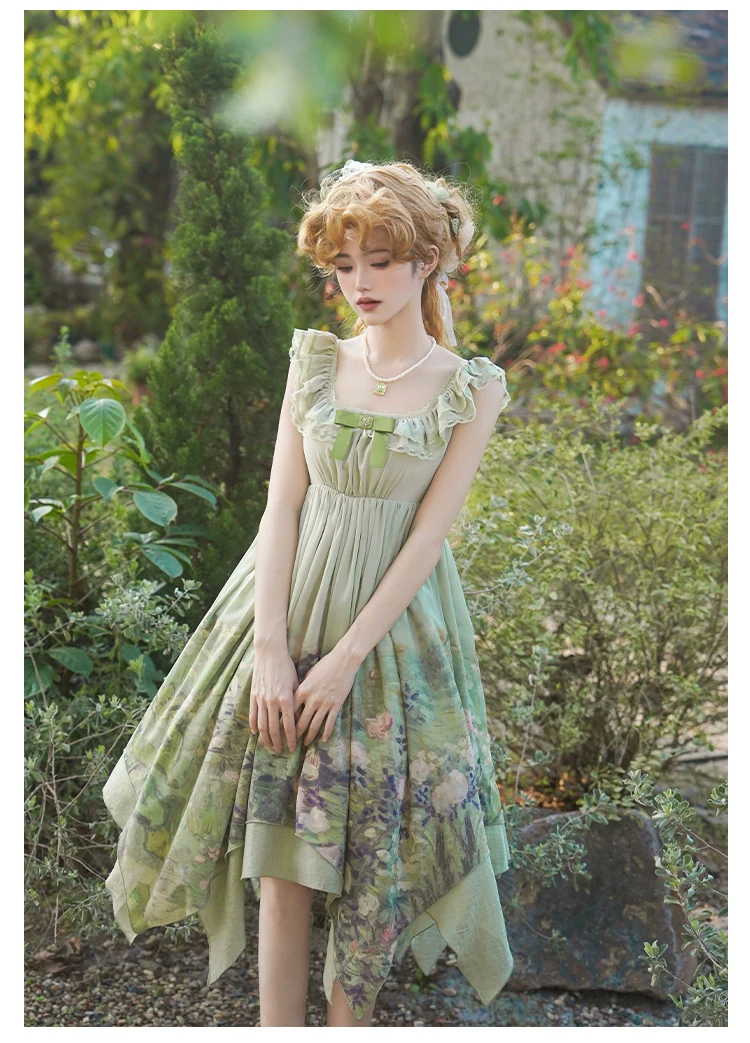With PUJI - Blooming Rose - Chiffon Classic Lolita Dress Set Painting Styled OP & JSK - Image 23