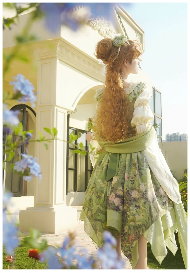 With PUJI - Blooming Rose - Chiffon Classic Lolita Dress Set Painting Styled OP & JSK - Image 24