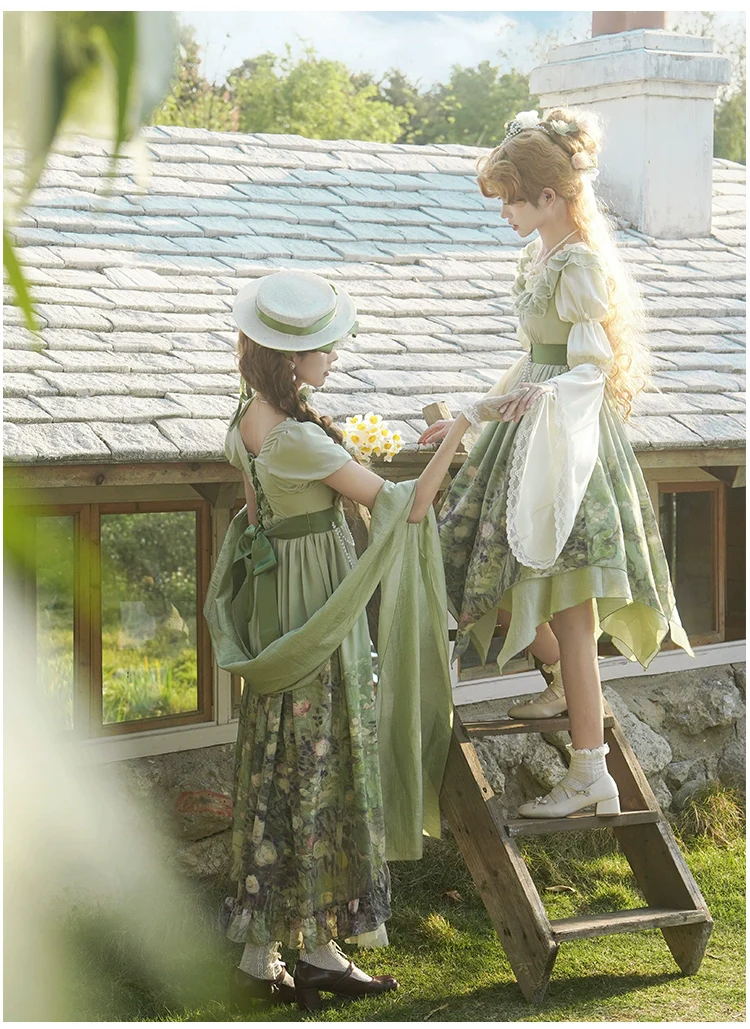 With PUJI - Blooming Rose - Chiffon Classic Lolita Dress Set Painting Styled OP & JSK - Image 26