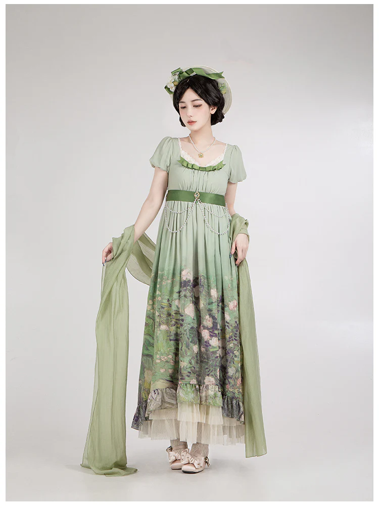 With PUJI - Blooming Rose - Chiffon Classic Lolita Dress Set Painting Styled OP & JSK - Image 27