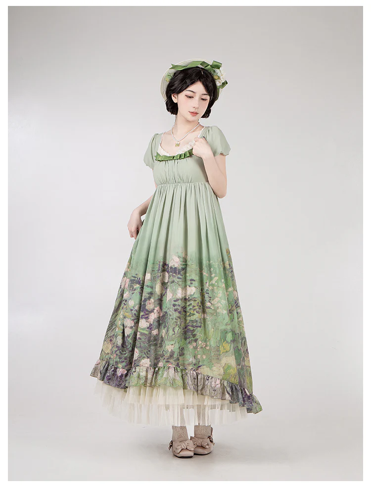With PUJI - Blooming Rose - Chiffon Classic Lolita Dress Set Painting Styled OP & JSK - Image 28