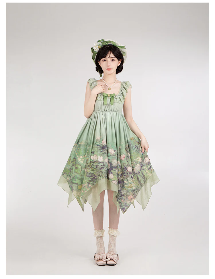 With PUJI - Blooming Rose - Chiffon Classic Lolita Dress Set Painting Styled OP & JSK - Image 3