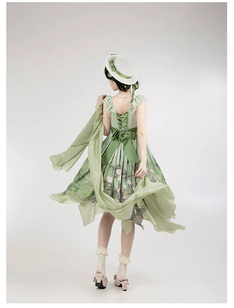 With PUJI - Blooming Rose - Chiffon Classic Lolita Dress Set Painting Styled OP & JSK - Image 33