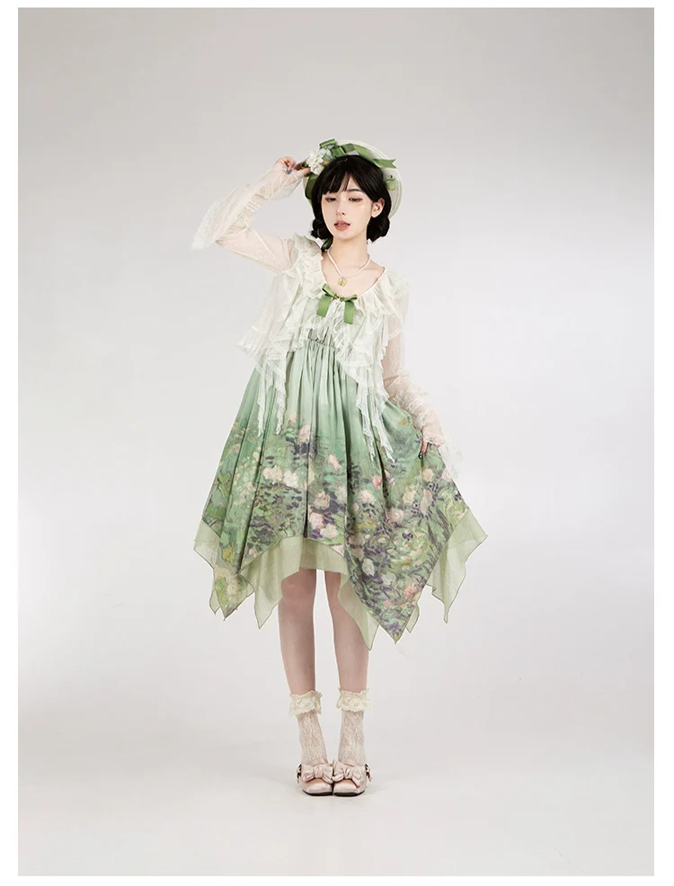 With PUJI - Blooming Rose - Chiffon Classic Lolita Dress Set Painting Styled OP & JSK - Image 35