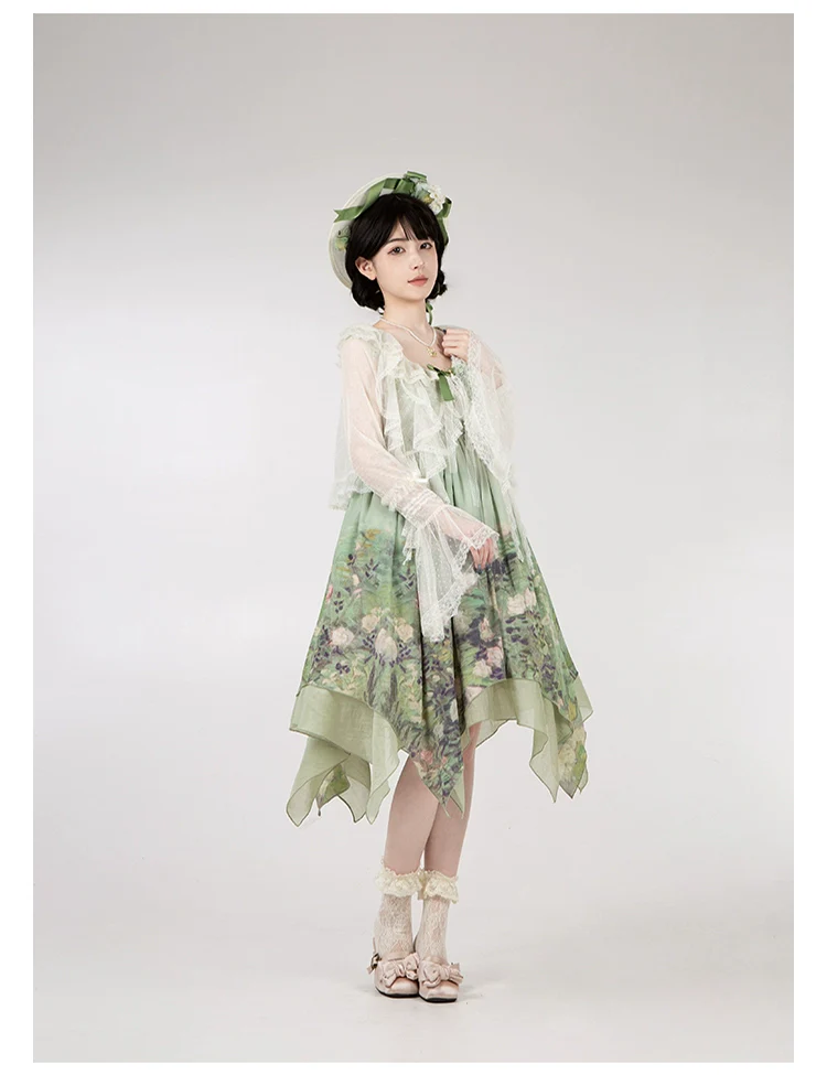With PUJI - Blooming Rose - Chiffon Classic Lolita Dress Set Painting Styled OP & JSK - Image 36