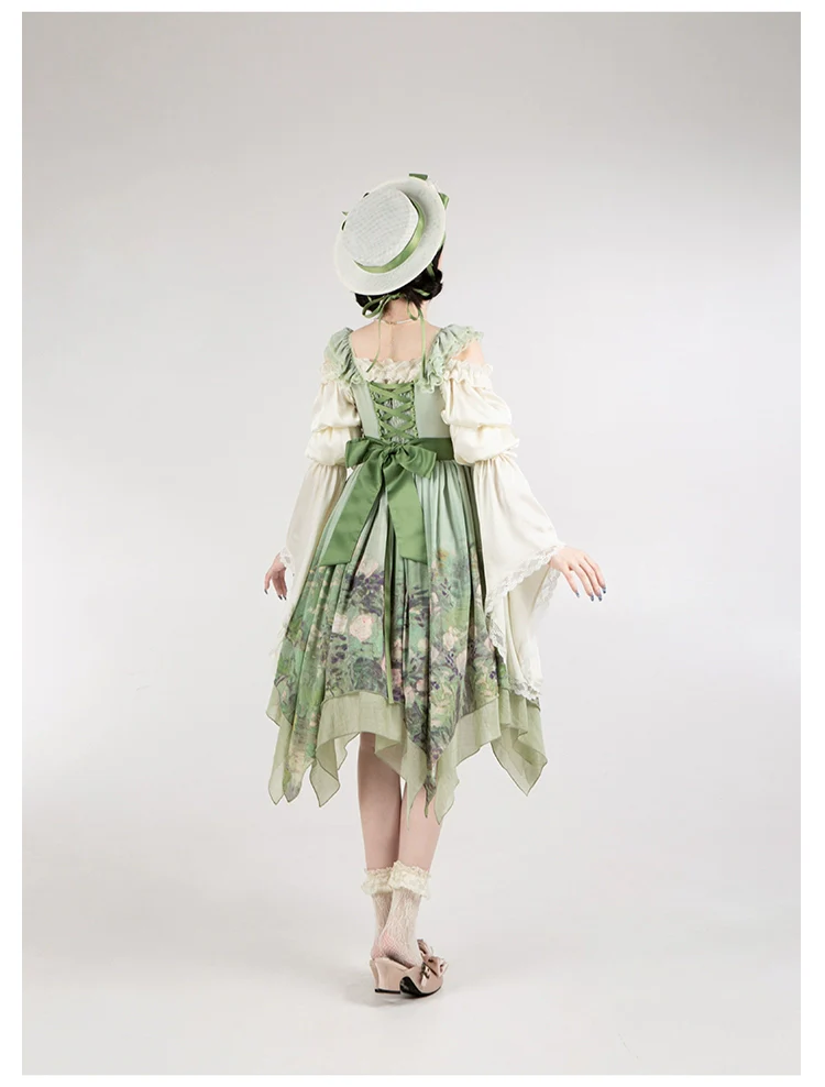 With PUJI - Blooming Rose - Chiffon Classic Lolita Dress Set Painting Styled OP & JSK - Image 37