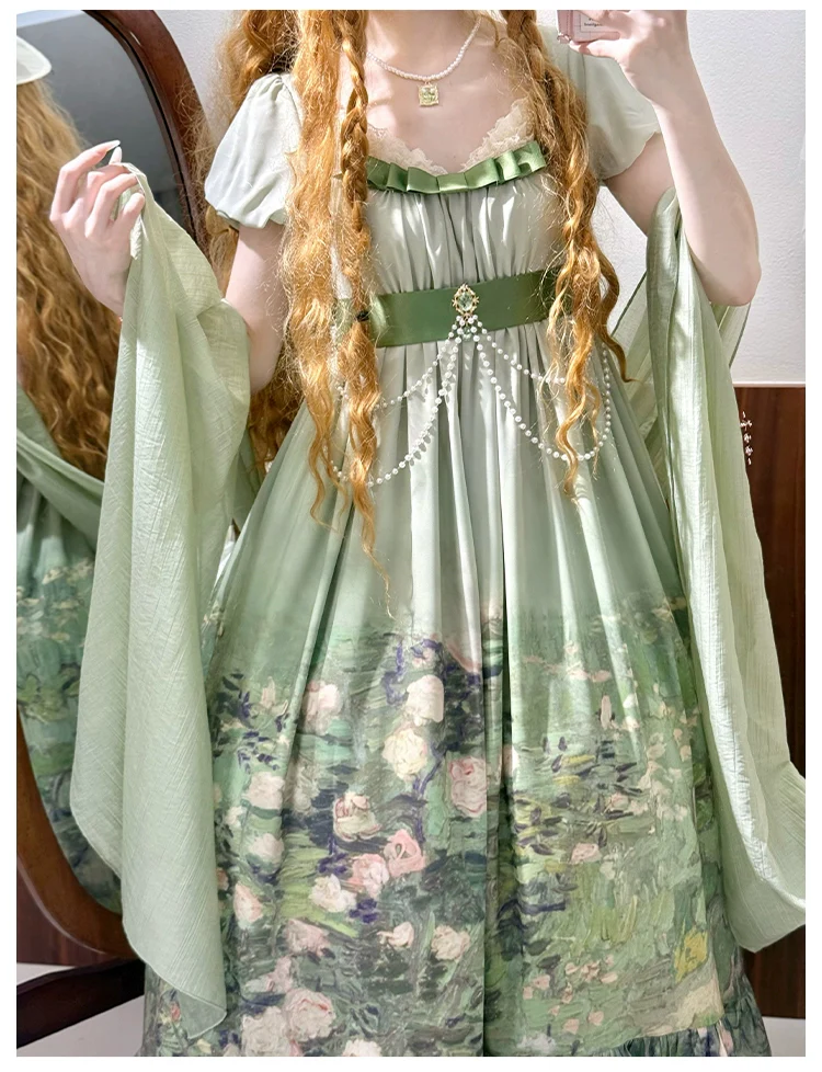 With PUJI - Blooming Rose - Chiffon Classic Lolita Dress Set Painting Styled OP & JSK - Image 41