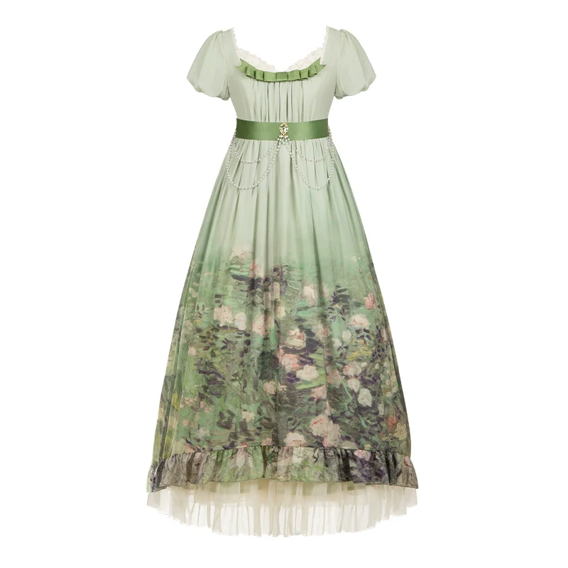 With PUJI - Blooming Rose - Chiffon Classic Lolita Dress Set Painting Styled OP & JSK - Image 44