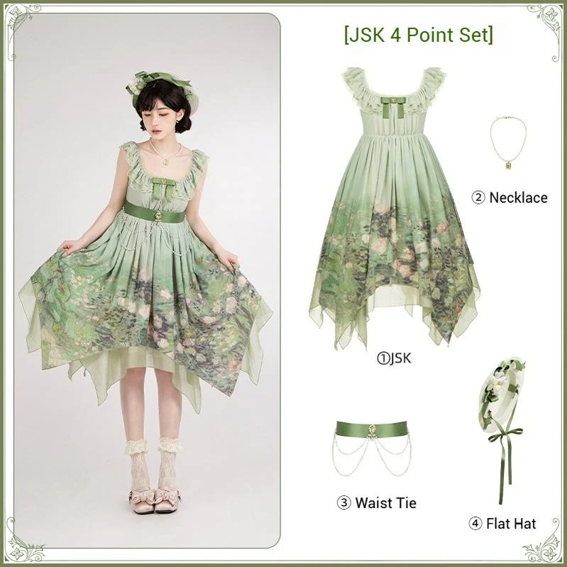 With PUJI - Blooming Rose - Chiffon Classic Lolita Dress Set Painting Styled OP & JSK - Image 52