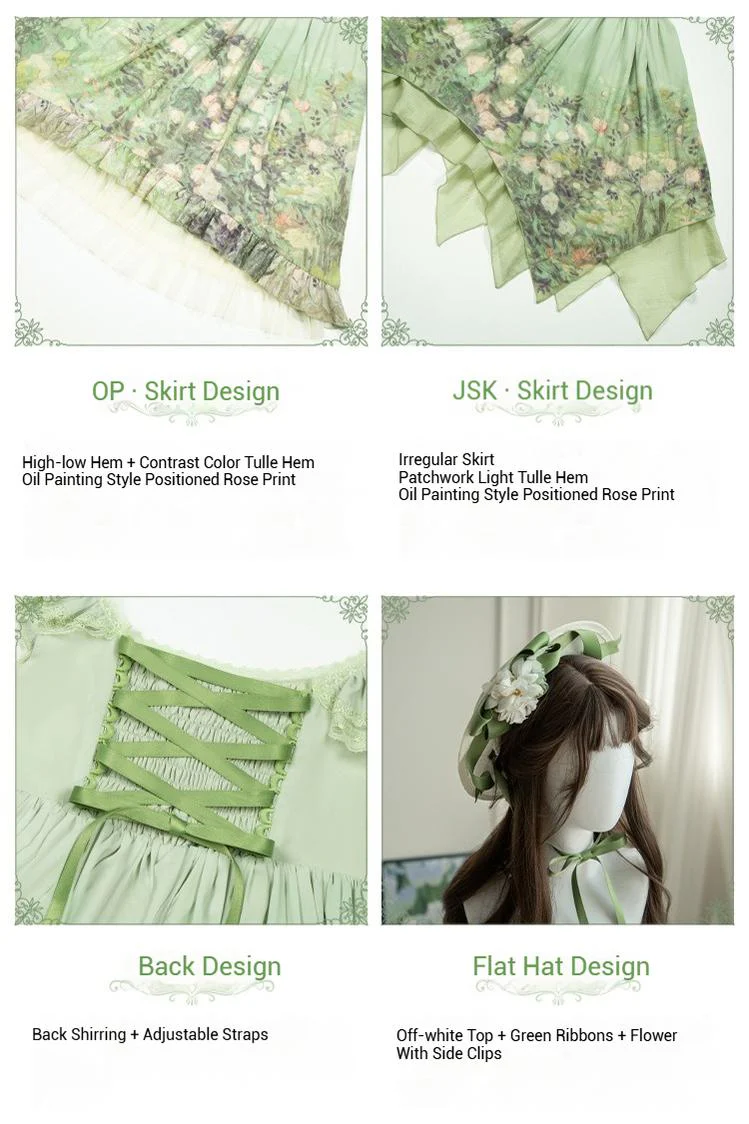 With PUJI - Blooming Rose - Chiffon Classic Lolita Dress Set Painting Styled OP & JSK - Image 56
