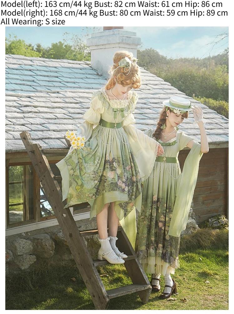 With PUJI - Blooming Rose - Chiffon Classic Lolita Dress Set Painting Styled OP & JSK - Image 6