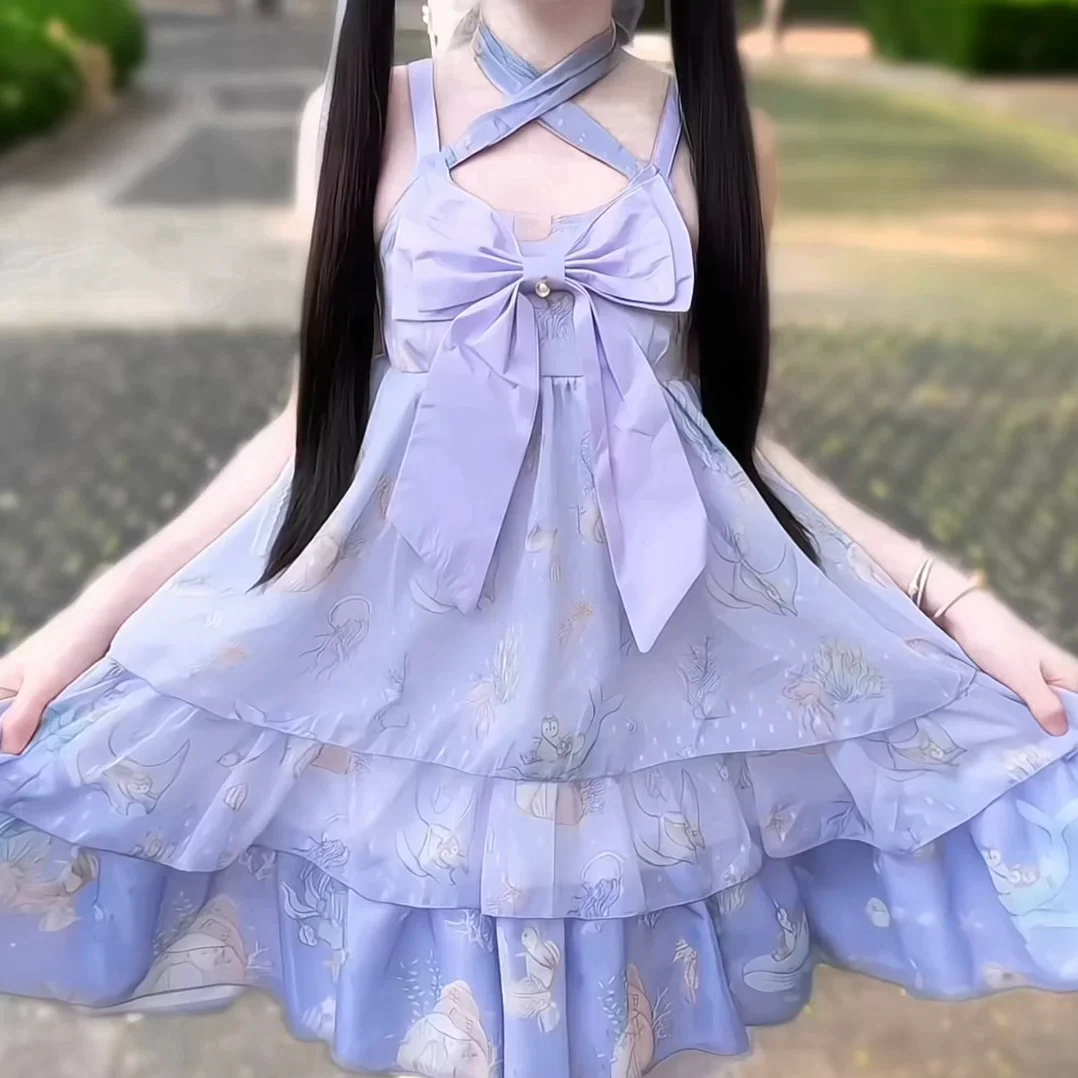 Ocean Sweetheart - Chiffon Sweet Lolita JSK Dress, Whale & Jellyfish Print - Image 14