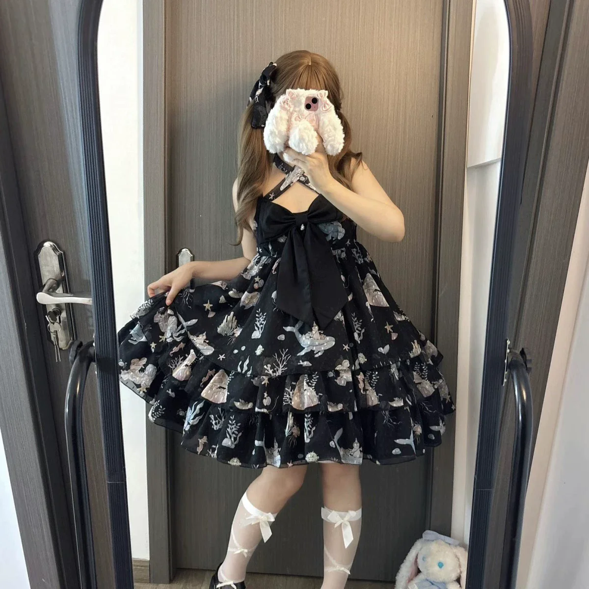 Ocean Sweetheart - Chiffon Sweet Lolita JSK Dress, Whale & Jellyfish Print - Image 6