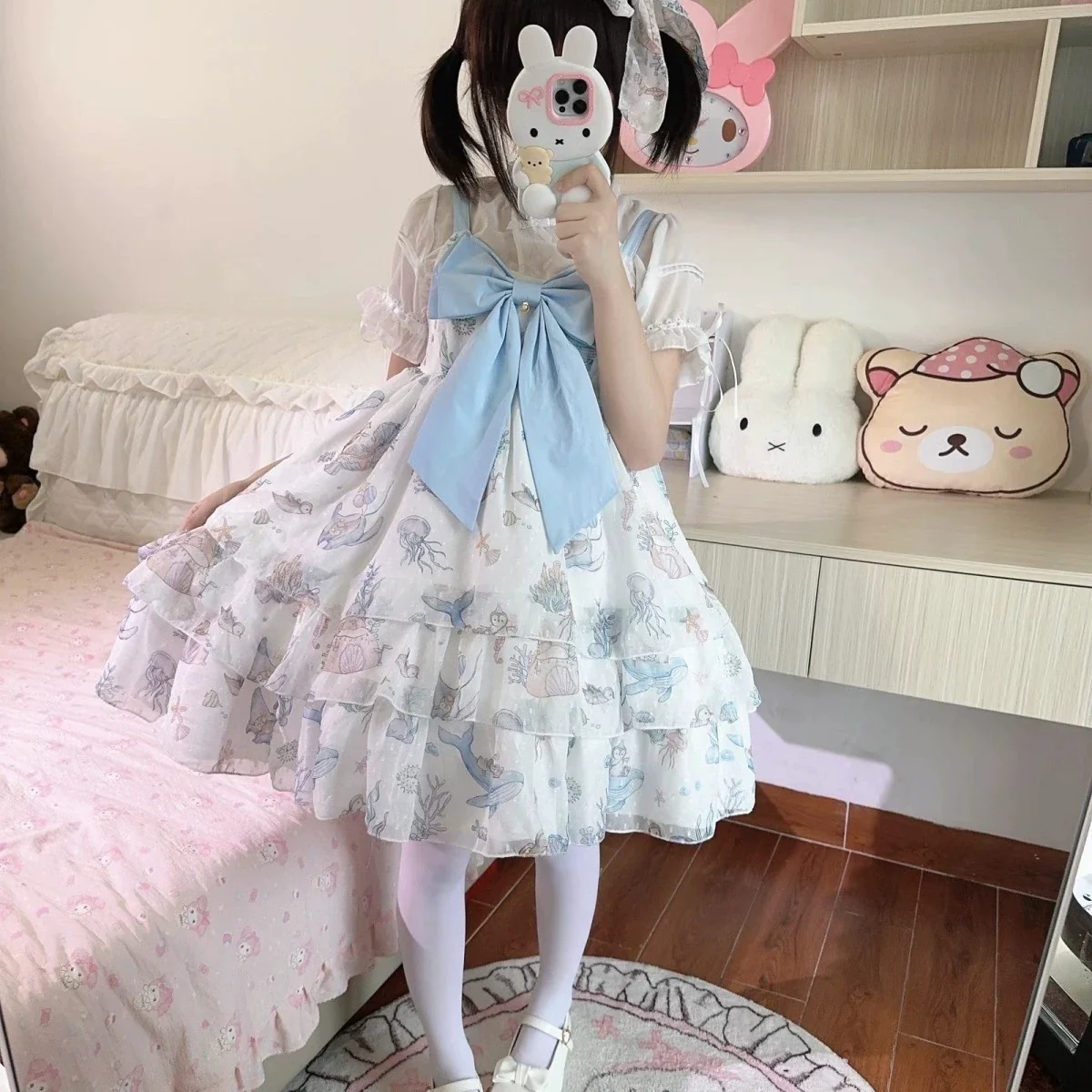 Ocean Sweetheart - Chiffon Sweet Lolita JSK Dress, Whale & Jellyfish Print - Image 8