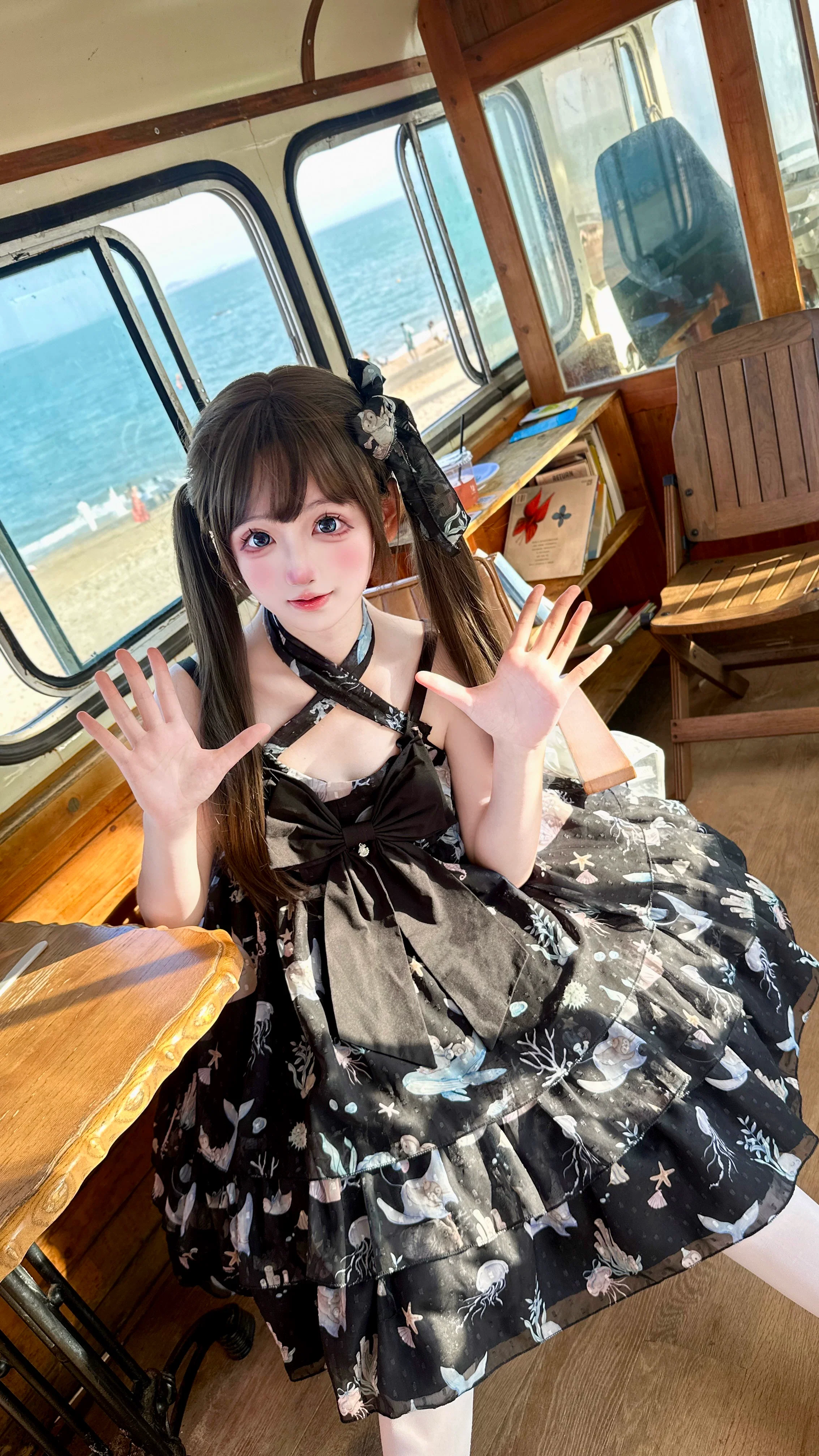 Ocean Sweetheart - Chiffon Sweet Lolita JSK Dress, Whale & Jellyfish Print - Image 9