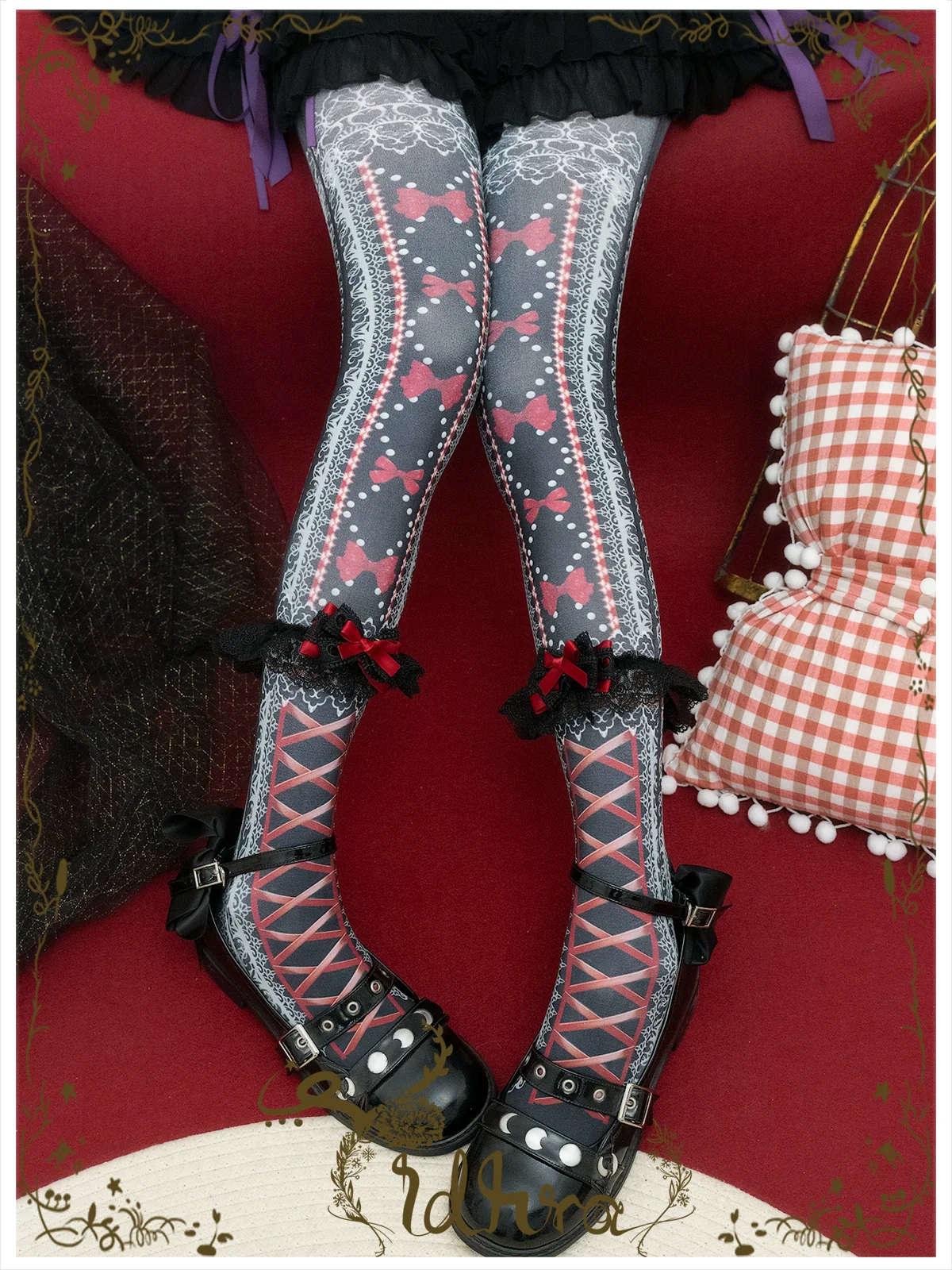 Yidhra - Christmas Lolita Pantyhose with Calf Lace Decoration - Image 3