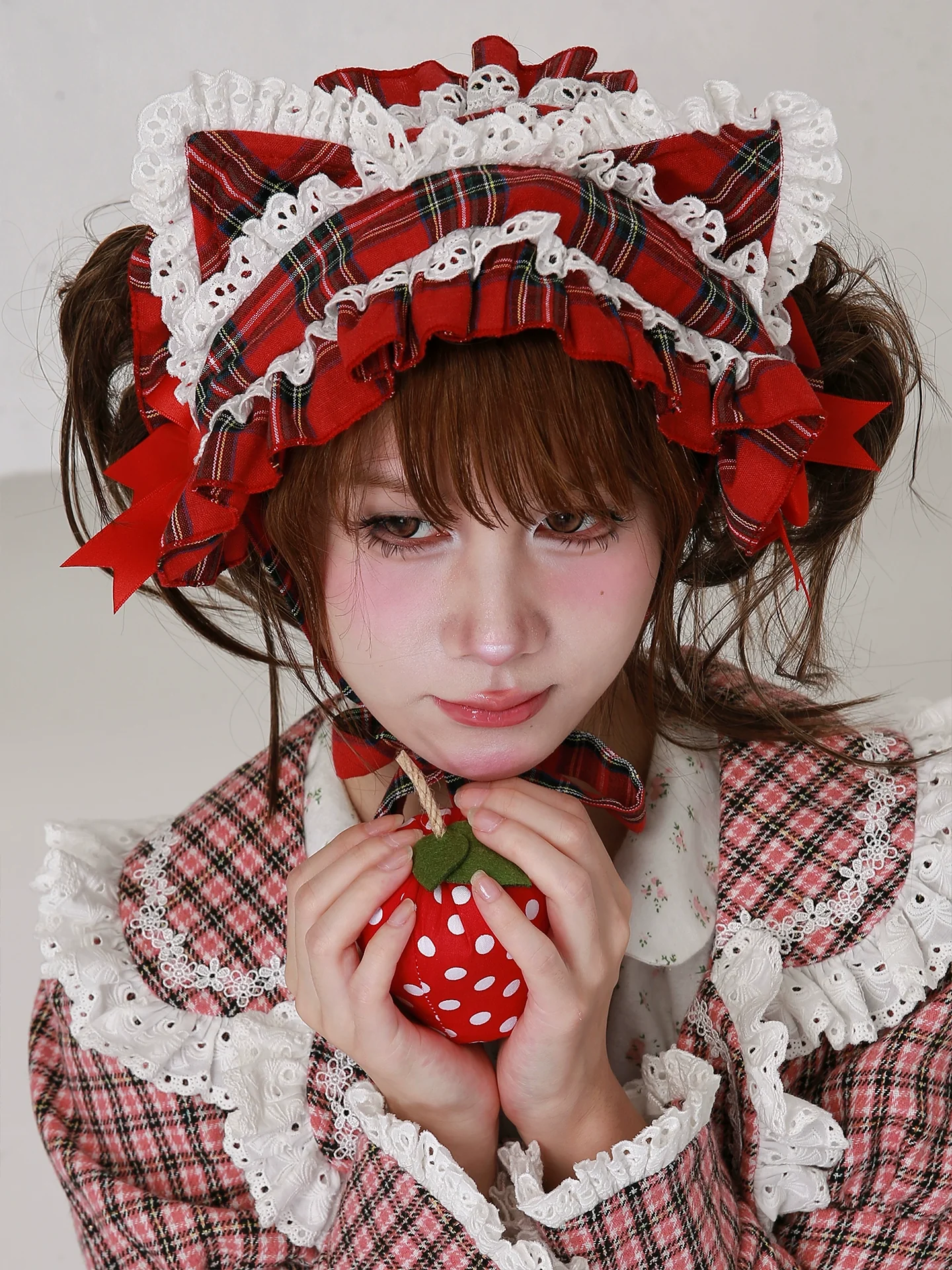 SOS MEME CLUB - Christmas Sweet Lolita Hairband, Red Plaid Cat Ear - Image 11
