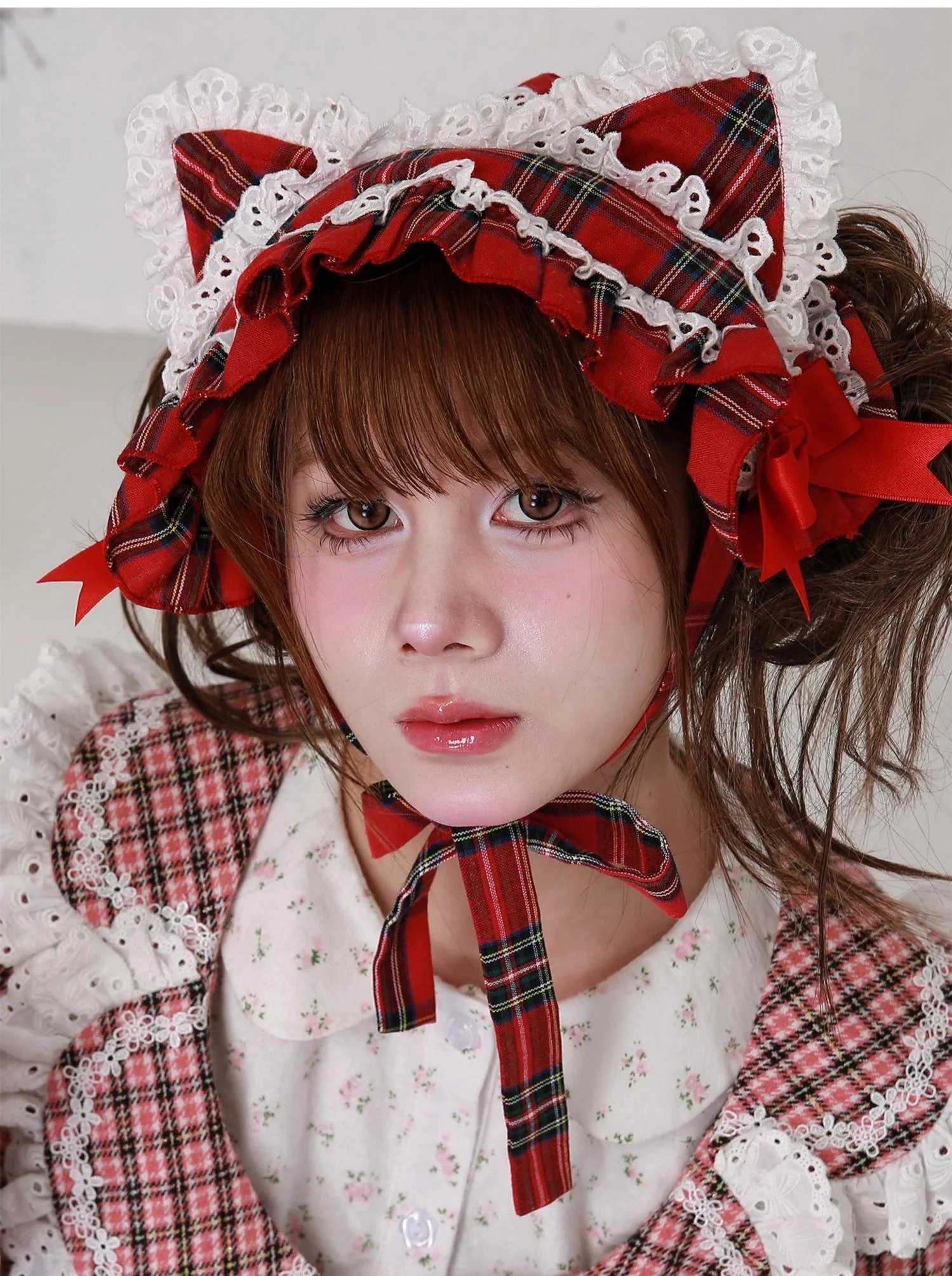 SOS MEME CLUB - Christmas Sweet Lolita Hairband, Red Plaid Cat Ear - Image 12