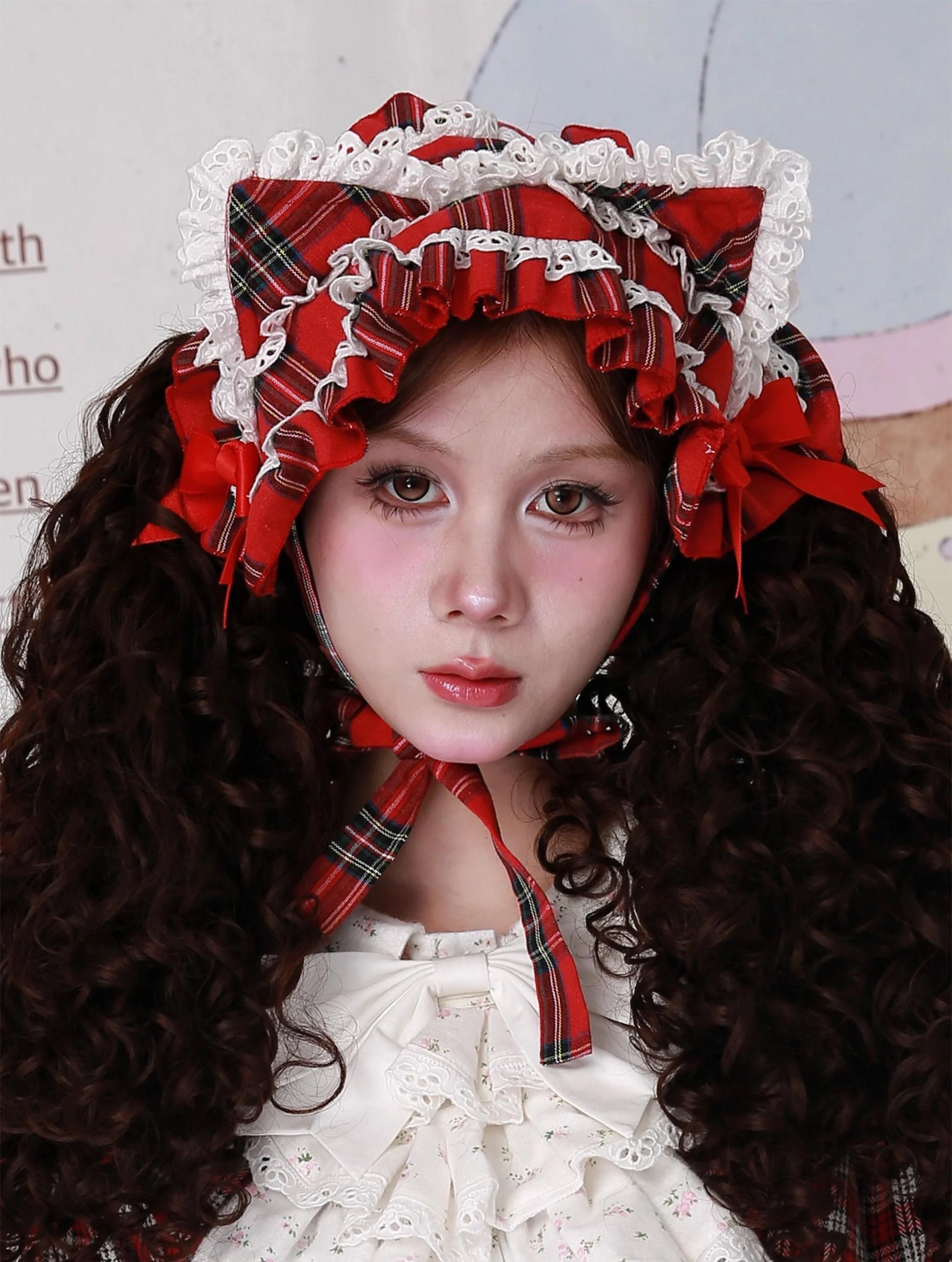 SOS MEME CLUB - Christmas Sweet Lolita Hairband, Red Plaid Cat Ear - Image 14