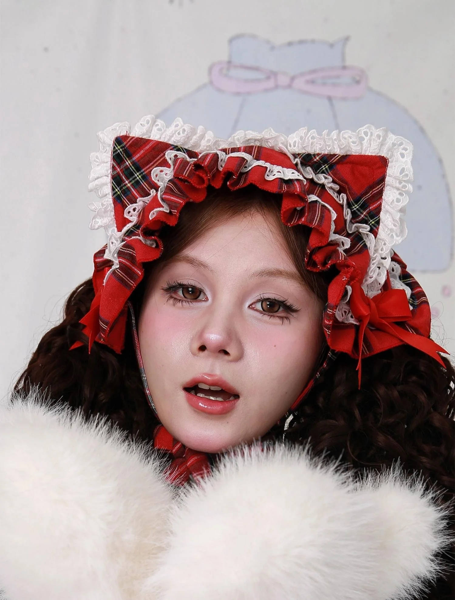 SOS MEME CLUB - Christmas Sweet Lolita Hairband, Red Plaid Cat Ear - Image 15