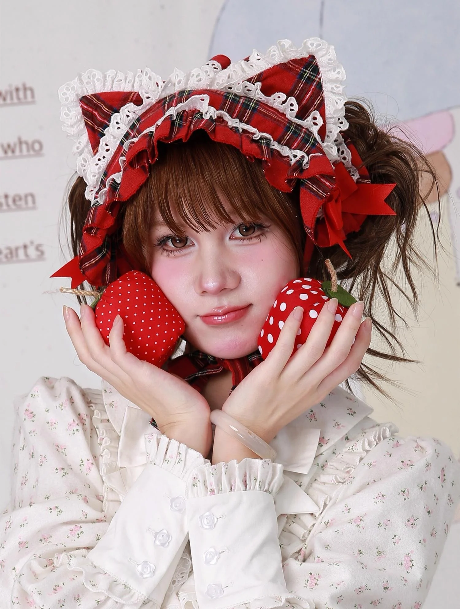 SOS MEME CLUB - Christmas Sweet Lolita Hairband, Red Plaid Cat Ear - Image 4