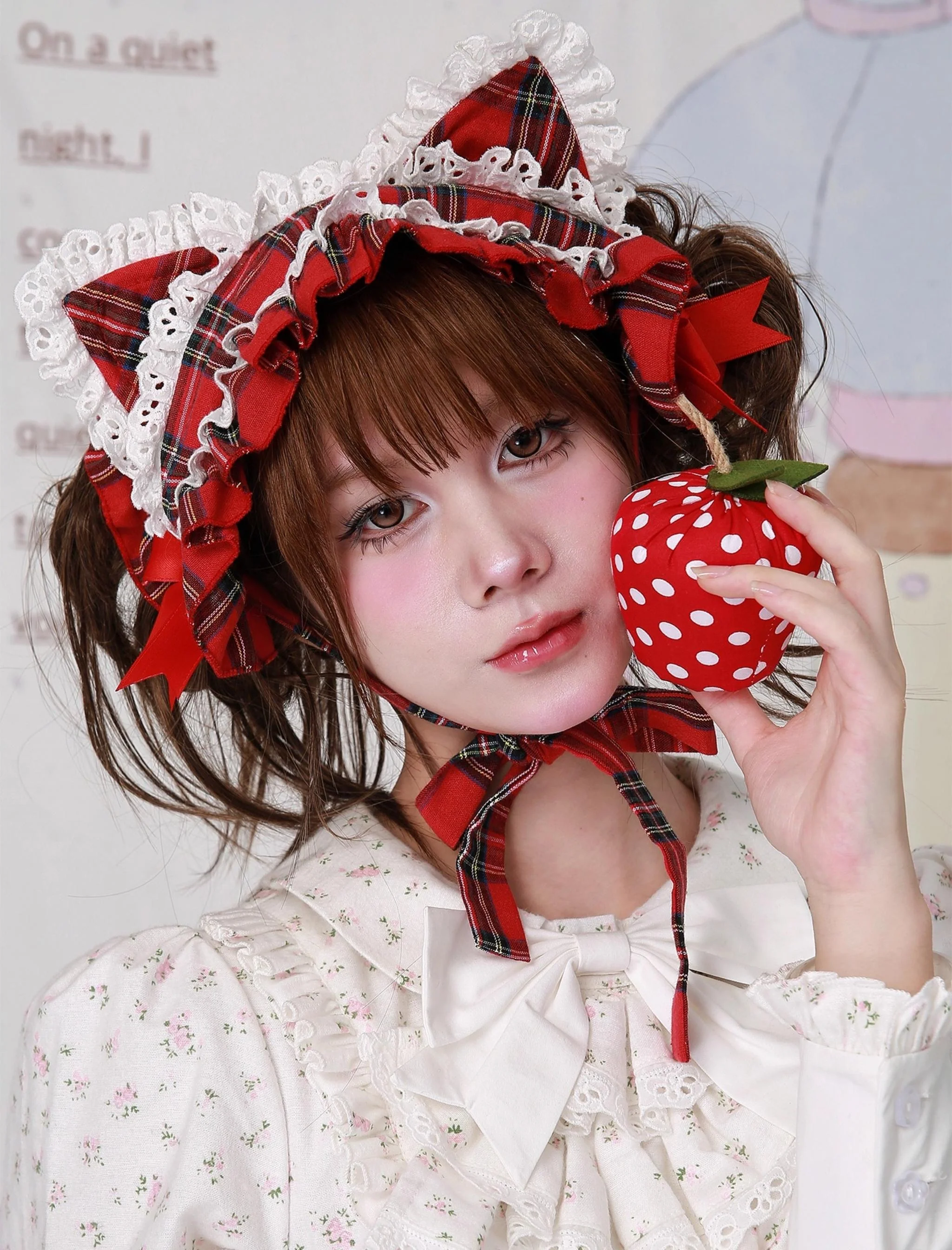 SOS MEME CLUB - Christmas Sweet Lolita Hairband, Red Plaid Cat Ear - Image 5