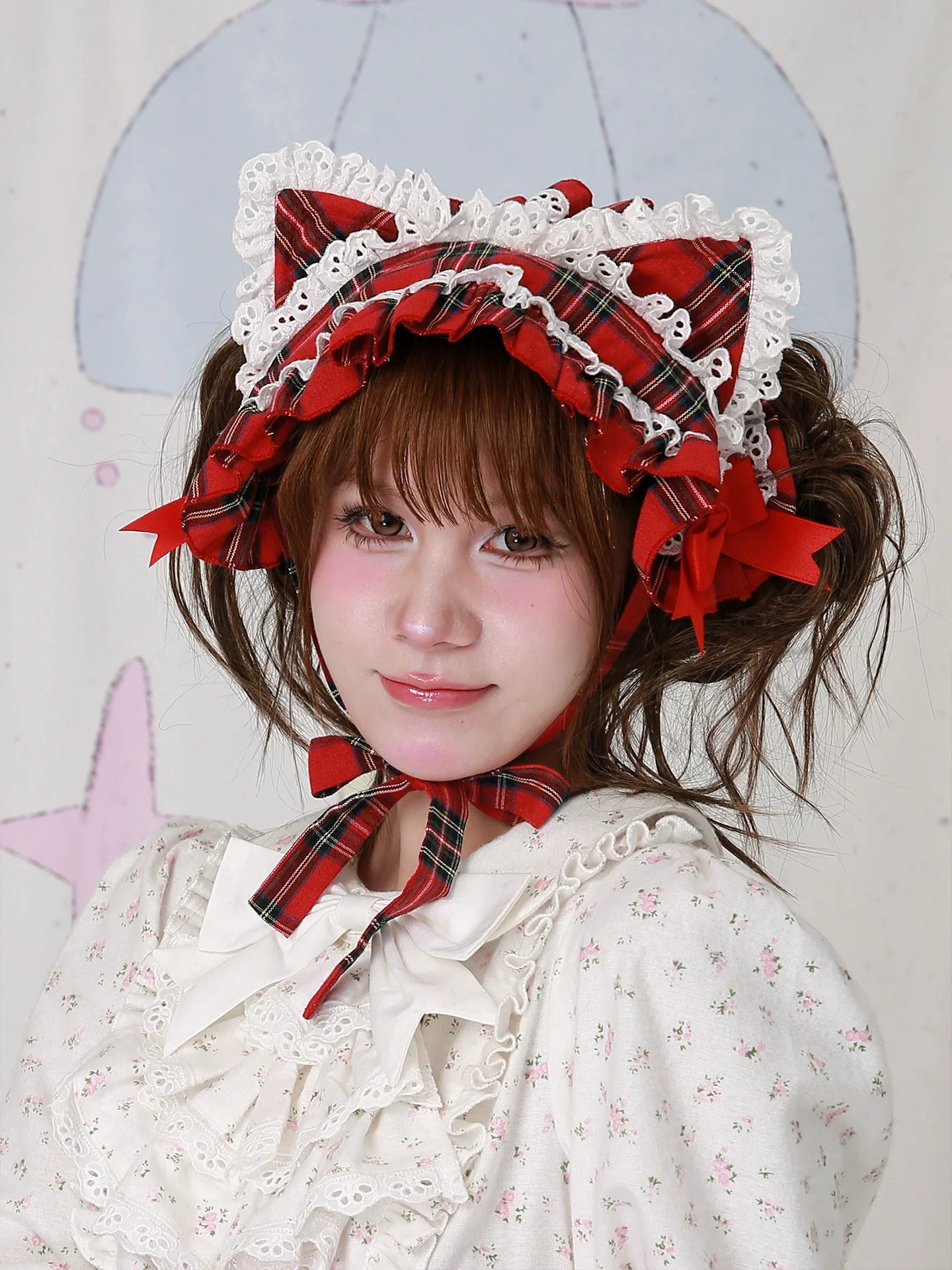 SOS MEME CLUB - Christmas Sweet Lolita Hairband, Red Plaid Cat Ear - Image 6
