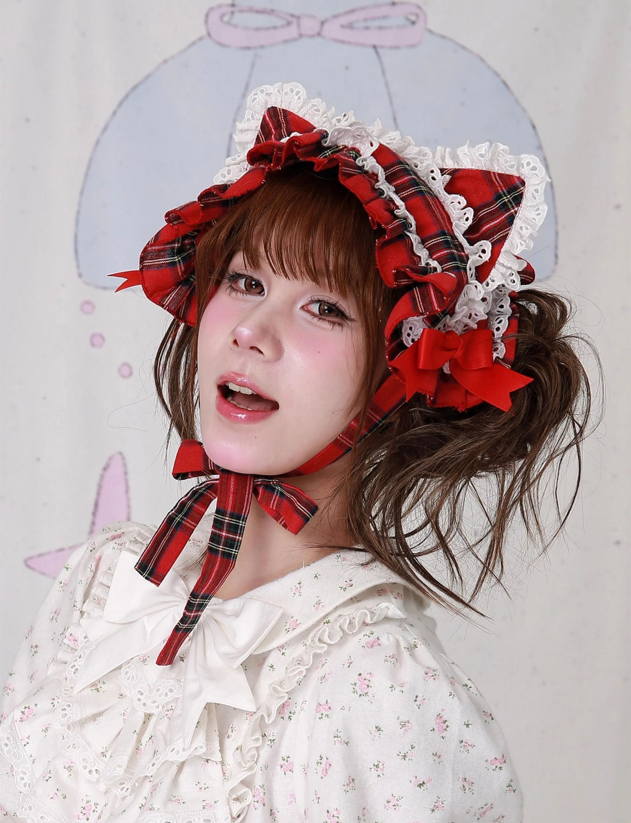 SOS MEME CLUB - Christmas Sweet Lolita Hairband, Red Plaid Cat Ear - Image 7