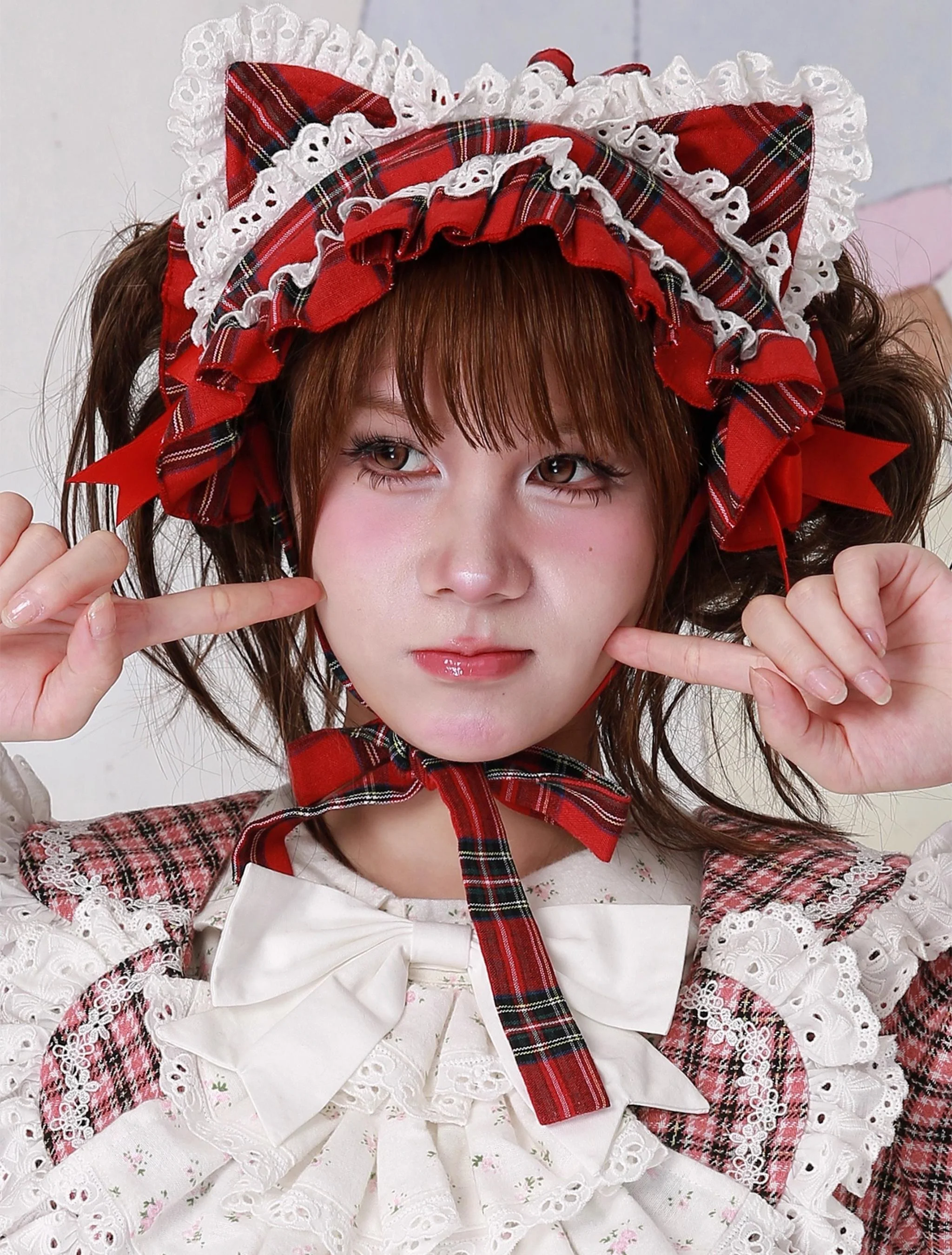 SOS MEME CLUB - Christmas Sweet Lolita Hairband, Red Plaid Cat Ear - Image 8