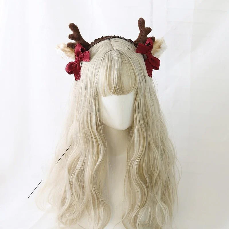 Xiaogui - Christmas Sweet Red Lolita KC Cute Elk Antlers Headwear