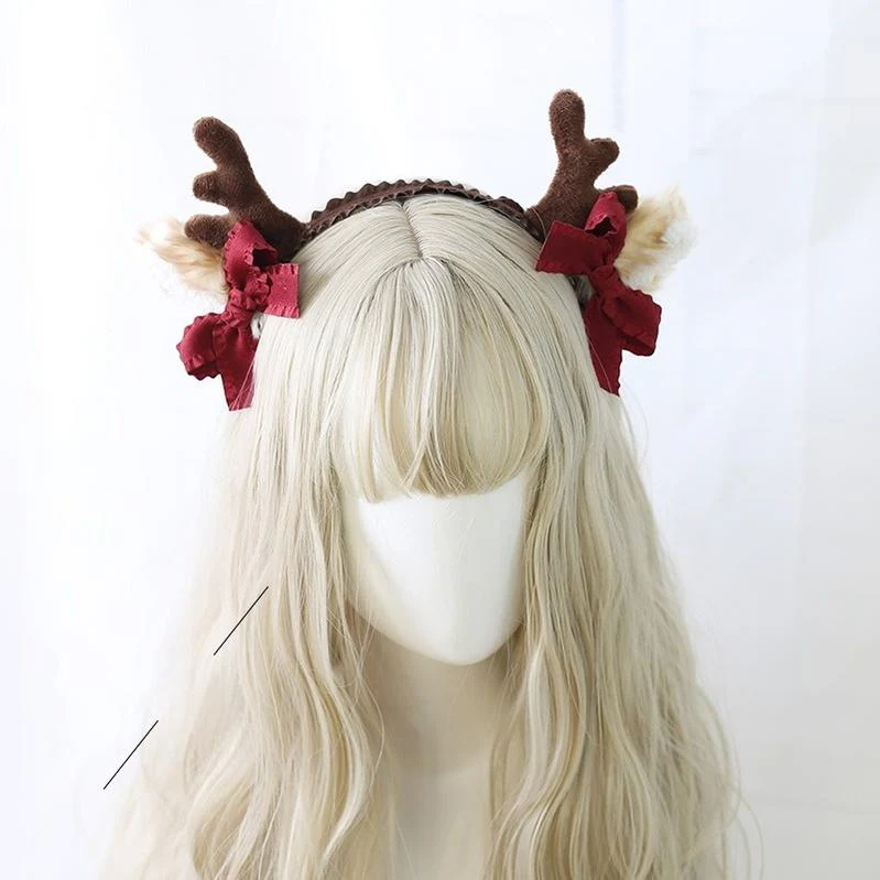 Xiaogui - Christmas Sweet Red Lolita KC Cute Elk Antlers Headwear - Image 6