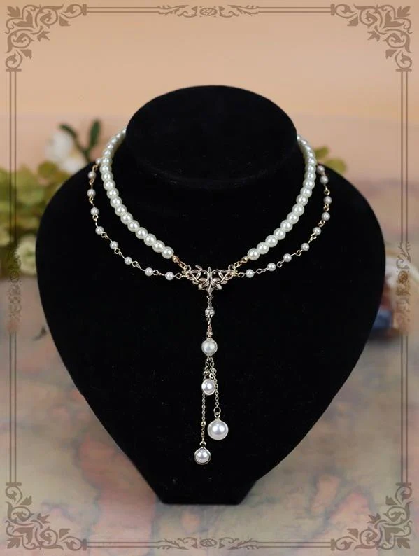 Classic Artificial Pearl Necklace, Butterfly Pendant