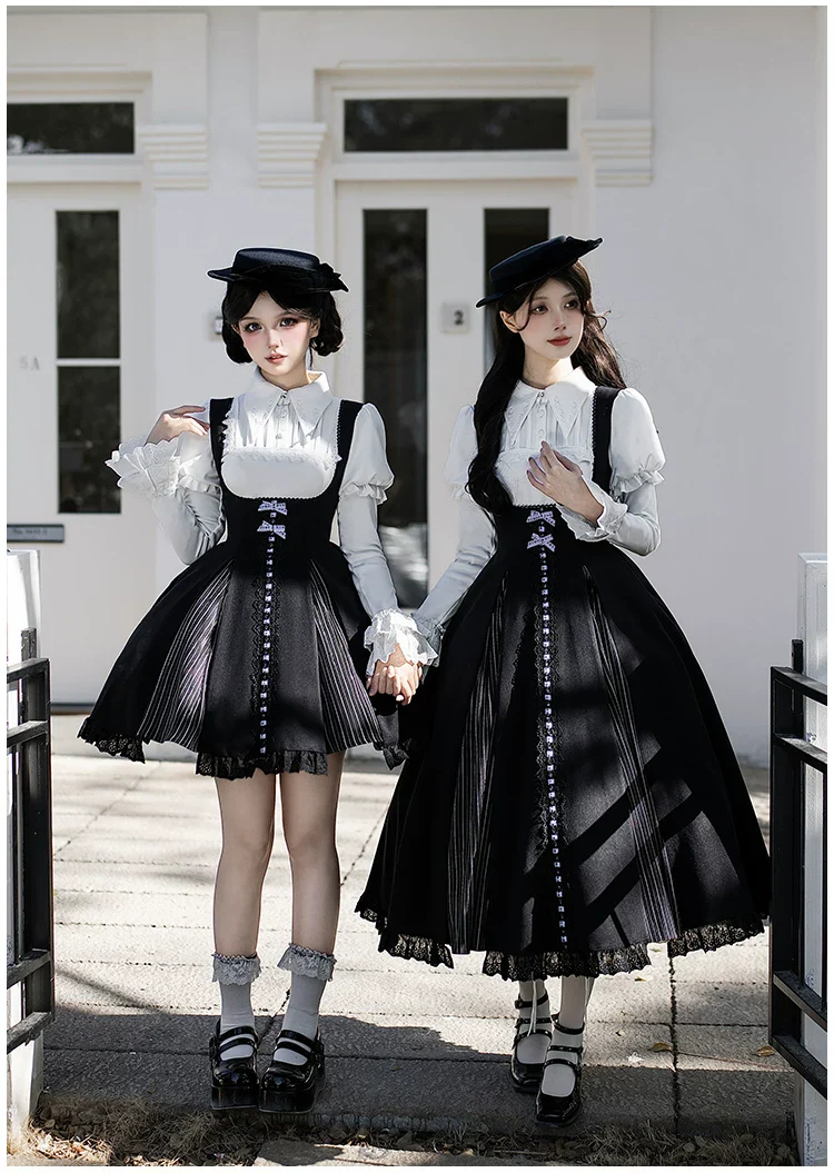 Monochrome Sonata - Classic Lolita Bust-supporting JSK Set, Piano Inspired