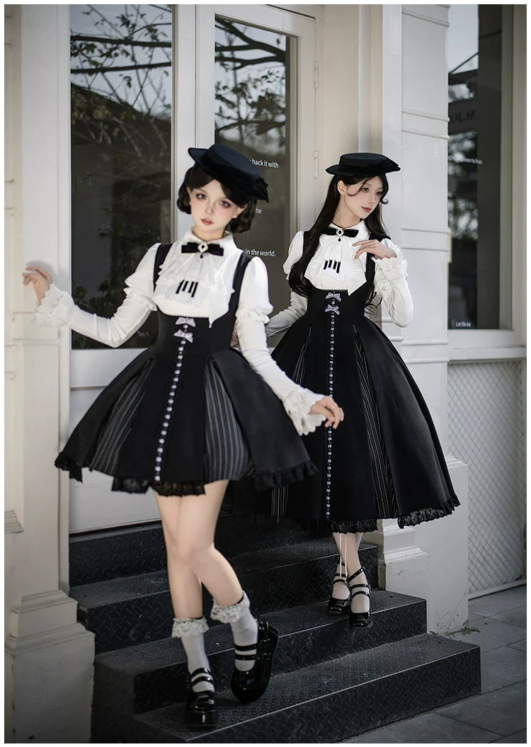 Monochrome Sonata - Classic Lolita Bust-supporting JSK Set, Piano Inspired - Image 14