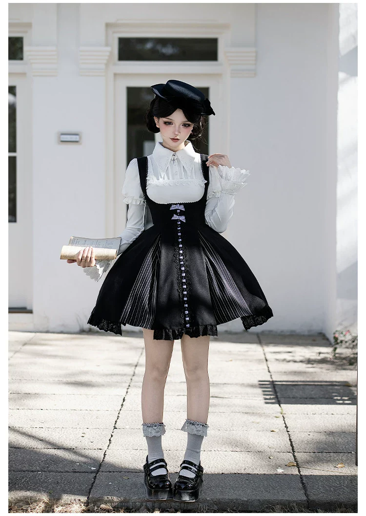 Monochrome Sonata - Classic Lolita Bust-supporting JSK Set, Piano Inspired - Image 19