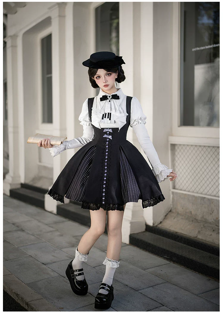 Monochrome Sonata - Classic Lolita Bust-supporting JSK Set, Piano Inspired - Image 21