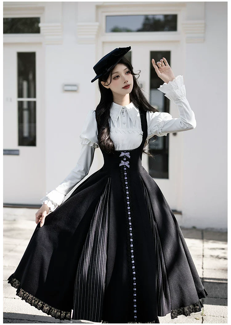 Monochrome Sonata - Classic Lolita Bust-supporting JSK Set, Piano Inspired - Image 24