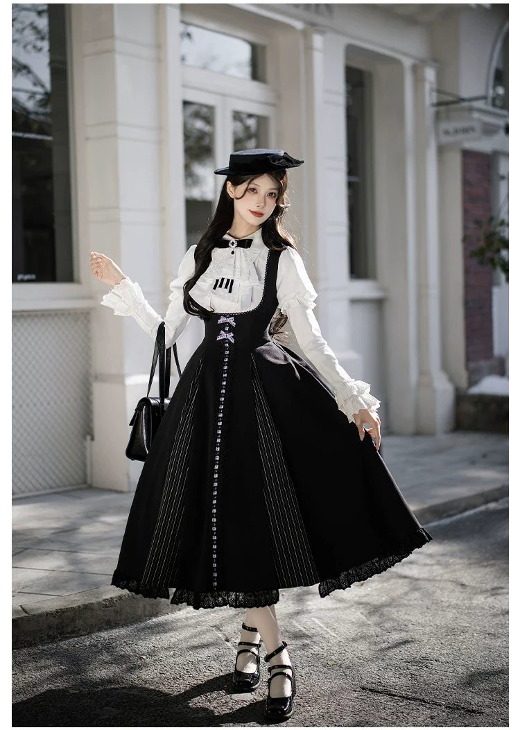 Monochrome Sonata - Classic Lolita Bust-supporting JSK Set, Piano Inspired - Image 25