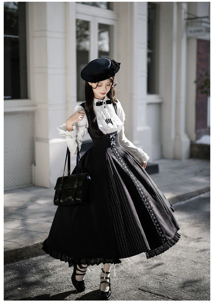 Monochrome Sonata - Classic Lolita Bust-supporting JSK Set, Piano Inspired - Image 26