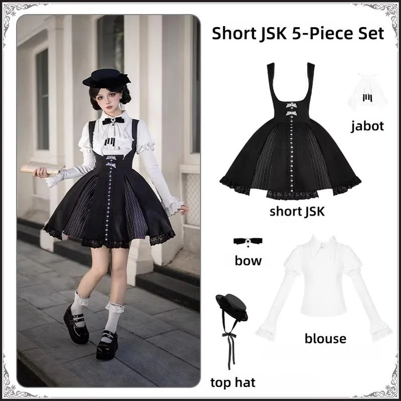 Monochrome Sonata - Classic Lolita Bust-supporting JSK Set, Piano Inspired - Image 29