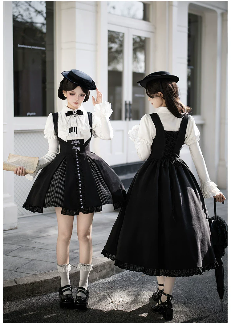 Monochrome Sonata - Classic Lolita Bust-supporting JSK Set, Piano Inspired - Image 3