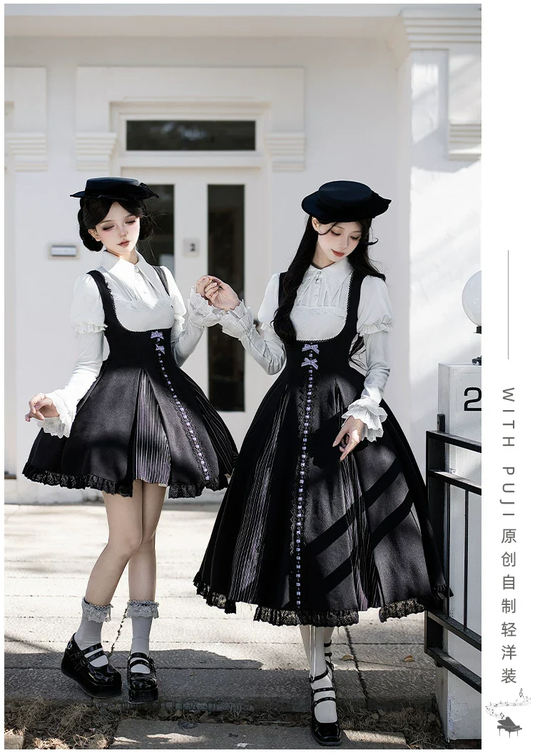 Monochrome Sonata - Classic Lolita Bust-supporting JSK Set, Piano Inspired - Image 4