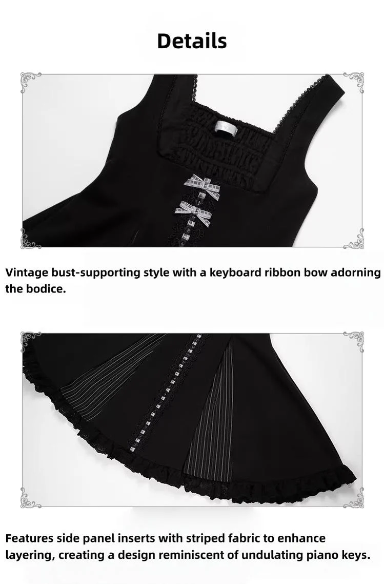 Monochrome Sonata - Classic Lolita Bust-supporting JSK Set, Piano Inspired - Image 5