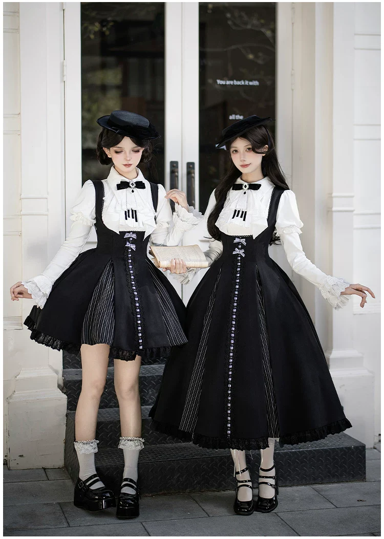 Monochrome Sonata - Classic Lolita Bust-supporting JSK Set, Piano Inspired - Image 9