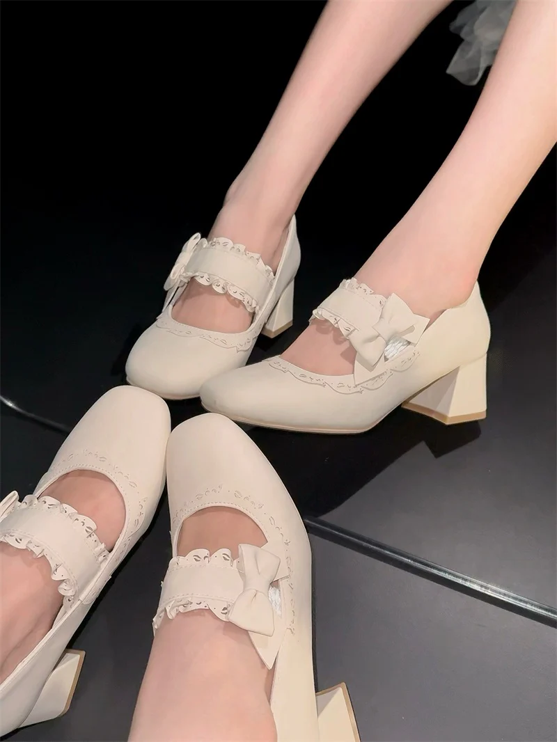 Heidi Manor - Classic Lolita Chunky Heels Shoes, Cutout Trims - Image 16